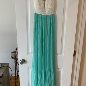 SaboSkirt long pleated turquoise and white dress